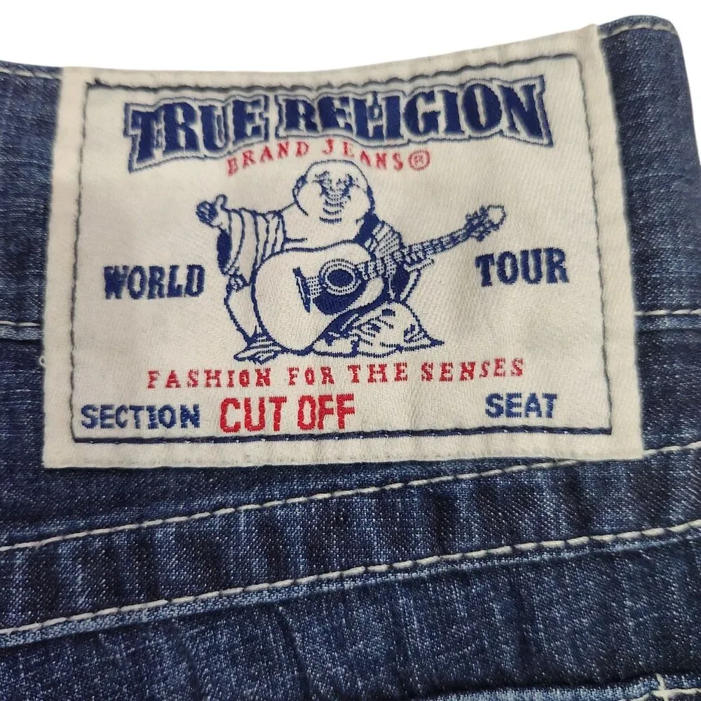 True Religion NWT 36 Denim Cut Off Shorts Raw Hem Flap Pockets Streetwear Y2K